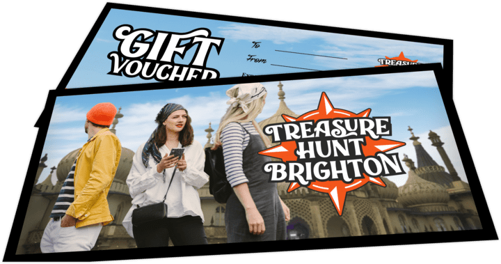A photo of a physical gift voucher for Treasure Hunt Brighton.